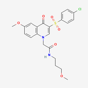 molecular formula C22H23ClN2O6S B6515269 2-[3-(4-chlorobenzenesulfonyl)-6-methoxy-4-oxo-1,4-dihydroquinolin-1-yl]-N-(3-methoxypropyl)acetamide CAS No. 950277-67-5