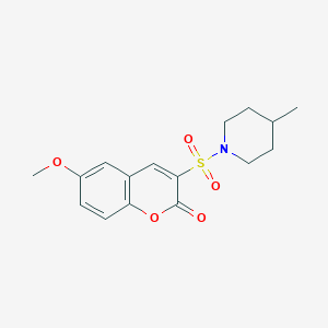 molecular formula C16H19NO5S B6515356 6-methoxy-3-[(4-methylpiperidin-1-yl)sulfonyl]-2H-chromen-2-one CAS No. 950269-96-2