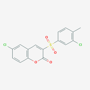 molecular formula C16H10Cl2O4S B6515452 6-chloro-3-(3-chloro-4-methylbenzenesulfonyl)-2H-chromen-2-one CAS No. 950270-66-3