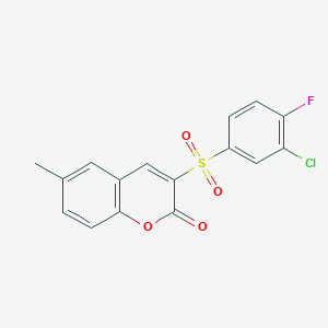 molecular formula C16H10ClFO4S B6515474 3-(3-chloro-4-fluorobenzenesulfonyl)-6-methyl-2H-chromen-2-one CAS No. 950259-18-4