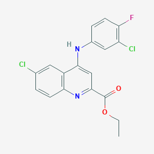 molecular formula C18H13Cl2FN2O2 B6515595 ethyl 6-chloro-4-[(3-chloro-4-fluorophenyl)amino]quinoline-2-carboxylate CAS No. 950266-34-9