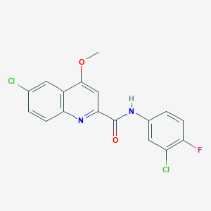 molecular formula C17H11Cl2FN2O2 B6515728 6-chloro-N-(3-chloro-4-fluorophenyl)-4-methoxyquinoline-2-carboxamide CAS No. 950271-80-4