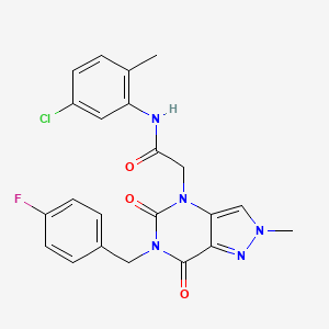 molecular formula C22H19ClFN5O3 B6515743 N-(5-chloro-2-methylphenyl)-2-{6-[(4-fluorophenyl)methyl]-2-methyl-5,7-dioxo-2H,4H,5H,6H,7H-pyrazolo[4,3-d]pyrimidin-4-yl}acetamide CAS No. 950271-84-8