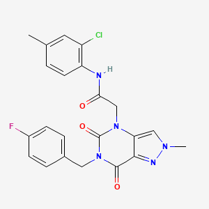 molecular formula C22H19ClFN5O3 B6515749 N-(2-chloro-4-methylphenyl)-2-{6-[(4-fluorophenyl)methyl]-2-methyl-5,7-dioxo-2H,4H,5H,6H,7H-pyrazolo[4,3-d]pyrimidin-4-yl}acetamide CAS No. 950271-90-6