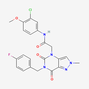 molecular formula C22H19ClFN5O4 B6515758 N-(3-chloro-4-methoxyphenyl)-2-{6-[(4-fluorophenyl)methyl]-2-methyl-5,7-dioxo-2H,4H,5H,6H,7H-pyrazolo[4,3-d]pyrimidin-4-yl}acetamide CAS No. 950260-97-6