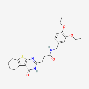 molecular formula C24H29N3O4S B6515764 N-[(3,4-diethoxyphenyl)methyl]-3-{3-oxo-8-thia-4,6-diazatricyclo[7.4.0.0^{2,7}]trideca-1(9),2(7),5-trien-5-yl}propanamide CAS No. 950261-01-5