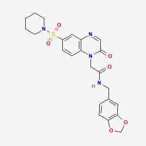 molecular formula C23H24N4O6S B6515863 N-[(2H-1,3-benzodioxol-5-yl)methyl]-2-[2-oxo-6-(piperidine-1-sulfonyl)-1,2-dihydroquinoxalin-1-yl]acetamide CAS No. 950261-82-2