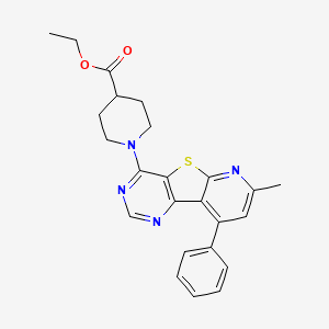 ethyl 1-{11-methyl-13-phenyl-8-thia-3,5,10-triazatricyclo[7.4.0.0^{2,7}]trideca-1(13),2(7),3,5,9,11-hexaen-6-yl}piperidine-4-carboxylate