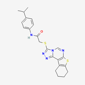 N-[4-(propan-2-yl)phenyl]-2-{10-thia-3,4,6,8-tetraazatetracyclo[7.7.0.0^{2,6}.0^{11,16}]hexadeca-1(9),2,4,7,11(16)-pentaen-5-ylsulfanyl}acetamide