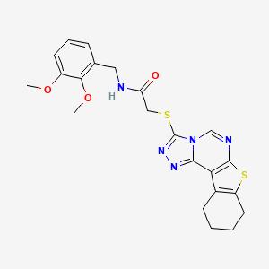 N-[(2,3-dimethoxyphenyl)methyl]-2-{10-thia-3,4,6,8-tetraazatetracyclo[7.7.0.0^{2,6}.0^{11,16}]hexadeca-1(9),2,4,7,11(16)-pentaen-5-ylsulfanyl}acetamide