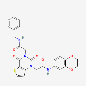 molecular formula C26H24N4O6S B6515984 2-(1-{[(2,3-dihydro-1,4-benzodioxin-6-yl)carbamoyl]methyl}-2,4-dioxo-1H,2H,3H,4H-thieno[3,2-d]pyrimidin-3-yl)-N-[(4-methylphenyl)methyl]acetamide CAS No. 912800-94-3