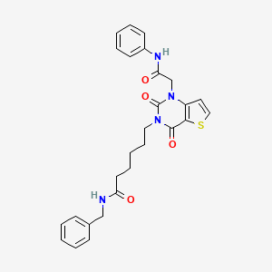 molecular formula C27H28N4O4S B6516036 N-benzyl-6-{2,4-dioxo-1-[(phenylcarbamoyl)methyl]-1H,2H,3H,4H-thieno[3,2-d]pyrimidin-3-yl}hexanamide CAS No. 899906-11-7