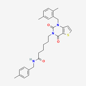 molecular formula C29H33N3O3S B6516051 6-{1-[(2,5-dimethylphenyl)methyl]-2,4-dioxo-1H,2H,3H,4H-thieno[3,2-d]pyrimidin-3-yl}-N-[(4-methylphenyl)methyl]hexanamide CAS No. 899907-03-0