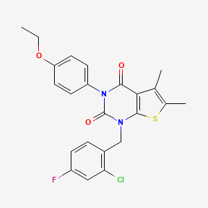 molecular formula C23H20ClFN2O3S B6516113 1-[(2-chloro-4-fluorophenyl)methyl]-3-(4-ethoxyphenyl)-5,6-dimethyl-1H,2H,3H,4H-thieno[2,3-d]pyrimidine-2,4-dione CAS No. 689752-94-1