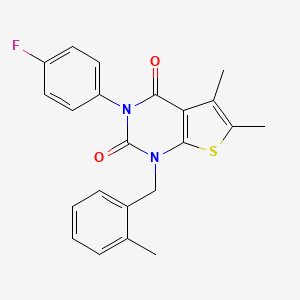 molecular formula C22H19FN2O2S B6516121 3-(4-fluorophenyl)-5,6-dimethyl-1-[(2-methylphenyl)methyl]-1H,2H,3H,4H-thieno[2,3-d]pyrimidine-2,4-dione CAS No. 689753-12-6