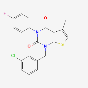 molecular formula C21H16ClFN2O2S B6516125 1-[(3-chlorophenyl)methyl]-3-(4-fluorophenyl)-5,6-dimethyl-1H,2H,3H,4H-thieno[2,3-d]pyrimidine-2,4-dione CAS No. 689753-28-4