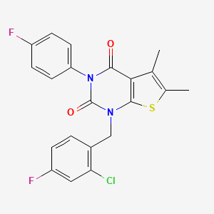 molecular formula C21H15ClF2N2O2S B6516137 1-[(2-chloro-4-fluorophenyl)methyl]-3-(4-fluorophenyl)-5,6-dimethyl-1H,2H,3H,4H-thieno[2,3-d]pyrimidine-2,4-dione CAS No. 689753-40-0