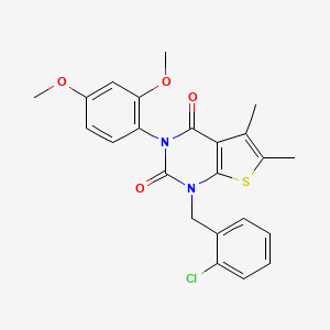 molecular formula C23H21ClN2O4S B6516141 1-[(2-chlorophenyl)methyl]-3-(2,4-dimethoxyphenyl)-5,6-dimethyl-1H,2H,3H,4H-thieno[2,3-d]pyrimidine-2,4-dione CAS No. 689753-46-6