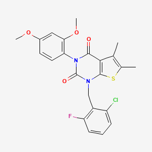 molecular formula C23H20ClFN2O4S B6516147 1-[(2-chloro-6-fluorophenyl)methyl]-3-(2,4-dimethoxyphenyl)-5,6-dimethyl-1H,2H,3H,4H-thieno[2,3-d]pyrimidine-2,4-dione CAS No. 689753-61-5