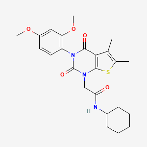 molecular formula C24H29N3O5S B6516148 N-cyclohexyl-2-[3-(2,4-dimethoxyphenyl)-5,6-dimethyl-2,4-dioxo-1H,2H,3H,4H-thieno[2,3-d]pyrimidin-1-yl]acetamide CAS No. 899928-25-7