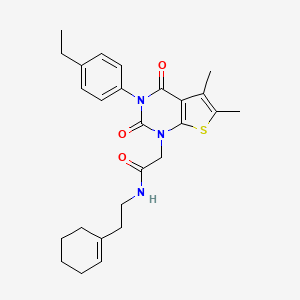 molecular formula C26H31N3O3S B6516178 N-[2-(cyclohex-1-en-1-yl)ethyl]-2-[3-(4-ethylphenyl)-5,6-dimethyl-2,4-dioxo-1H,2H,3H,4H-thieno[2,3-d]pyrimidin-1-yl]acetamide CAS No. 689754-45-8