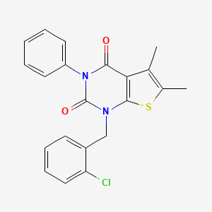 molecular formula C21H17ClN2O2S B6516197 1-[(2-chlorophenyl)methyl]-5,6-dimethyl-3-phenyl-1H,2H,3H,4H-thieno[2,3-d]pyrimidine-2,4-dione CAS No. 689754-67-4