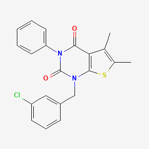 molecular formula C21H17ClN2O2S B6516204 1-[(3-chlorophenyl)methyl]-5,6-dimethyl-3-phenyl-1H,2H,3H,4H-thieno[2,3-d]pyrimidine-2,4-dione CAS No. 689754-82-3