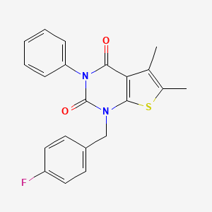 molecular formula C21H17FN2O2S B6516214 1-[(4-fluorophenyl)methyl]-5,6-dimethyl-3-phenyl-1H,2H,3H,4H-thieno[2,3-d]pyrimidine-2,4-dione CAS No. 899929-36-3