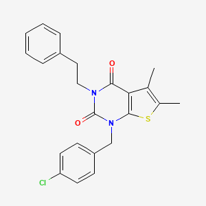 molecular formula C23H21ClN2O2S B6516235 1-[(4-chlorophenyl)methyl]-5,6-dimethyl-3-(2-phenylethyl)-1H,2H,3H,4H-thieno[2,3-d]pyrimidine-2,4-dione CAS No. 689757-06-0