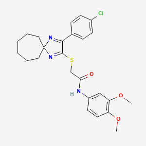 2-{[3-(4-chlorophenyl)-1,4-diazaspiro[4.6]undeca-1,3-dien-2-yl]sulfanyl}-N-(3,4-dimethoxyphenyl)acetamide