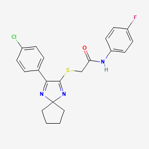 2-{[3-(4-chlorophenyl)-1,4-diazaspiro[4.4]nona-1,3-dien-2-yl]sulfanyl}-N-(4-fluorophenyl)acetamide