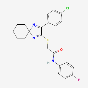 molecular formula C22H21ClFN3OS B6516331 2-{[3-(4-chlorophenyl)-1,4-diazaspiro[4.5]deca-1,3-dien-2-yl]sulfanyl}-N-(4-fluorophenyl)acetamide CAS No. 899905-27-2