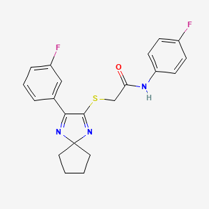 N-(4-fluorophenyl)-2-{[3-(3-fluorophenyl)-1,4-diazaspiro[4.4]nona-1,3-dien-2-yl]sulfanyl}acetamide