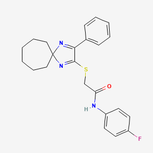 molecular formula C23H24FN3OS B6516336 N-(4-fluorophenyl)-2-({3-phenyl-1,4-diazaspiro[4.6]undeca-1,3-dien-2-yl}sulfanyl)acetamide CAS No. 899905-35-2