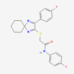 molecular formula C22H21F2N3OS B6516351 N-(4-fluorophenyl)-2-{[3-(4-fluorophenyl)-1,4-diazaspiro[4.5]deca-1,3-dien-2-yl]sulfanyl}acetamide CAS No. 899905-37-4