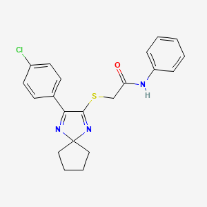 2-{[3-(4-chlorophenyl)-1,4-diazaspiro[4.4]nona-1,3-dien-2-yl]sulfanyl}-N-phenylacetamide