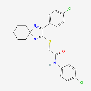 molecular formula C22H21Cl2N3OS B6516377 N-(4-chlorophenyl)-2-{[3-(4-chlorophenyl)-1,4-diazaspiro[4.5]deca-1,3-dien-2-yl]sulfanyl}acetamide CAS No. 899905-57-8