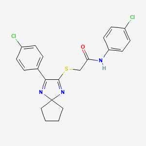 molecular formula C21H19Cl2N3OS B6516391 N-(4-chlorophenyl)-2-{[3-(4-chlorophenyl)-1,4-diazaspiro[4.4]nona-1,3-dien-2-yl]sulfanyl}acetamide CAS No. 899905-69-2