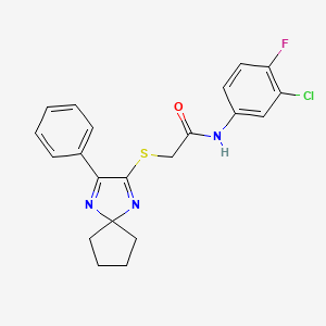 molecular formula C21H19ClFN3OS B6516409 N-(3-chloro-4-fluorophenyl)-2-({3-phenyl-1,4-diazaspiro[4.4]nona-1,3-dien-2-yl}sulfanyl)acetamide CAS No. 899905-90-9