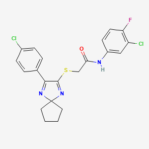 N-(3-chloro-4-fluorophenyl)-2-{[3-(4-chlorophenyl)-1,4-diazaspiro[4.4]nona-1,3-dien-2-yl]sulfanyl}acetamide