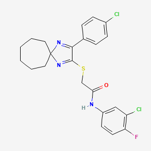 molecular formula C23H22Cl2FN3OS B6516414 N-(3-chloro-4-fluorophenyl)-2-{[3-(4-chlorophenyl)-1,4-diazaspiro[4.6]undeca-1,3-dien-2-yl]sulfanyl}acetamide CAS No. 899906-02-6