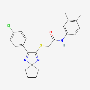 2-{[3-(4-chlorophenyl)-1,4-diazaspiro[4.4]nona-1,3-dien-2-yl]sulfanyl}-N-(3,4-dimethylphenyl)acetamide