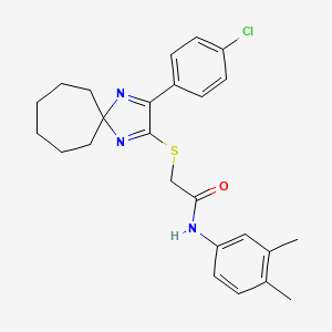 2-{[3-(4-chlorophenyl)-1,4-diazaspiro[4.6]undeca-1,3-dien-2-yl]sulfanyl}-N-(3,4-dimethylphenyl)acetamide