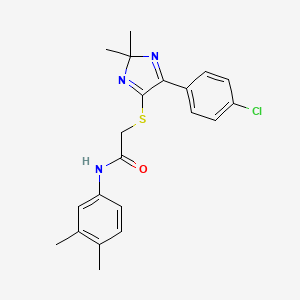 molecular formula C21H22ClN3OS B6516488 2-{[5-(4-chlorophenyl)-2,2-dimethyl-2H-imidazol-4-yl]sulfanyl}-N-(3,4-dimethylphenyl)acetamide CAS No. 899934-46-4