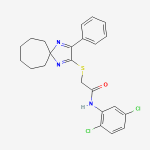 molecular formula C23H23Cl2N3OS B6516516 N-(2,5-dichlorophenyl)-2-({3-phenyl-1,4-diazaspiro[4.6]undeca-1,3-dien-2-yl}sulfanyl)acetamide CAS No. 899934-72-6