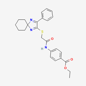 molecular formula C25H27N3O3S B6516560 ethyl 4-[2-({3-phenyl-1,4-diazaspiro[4.5]deca-1,3-dien-2-yl}sulfanyl)acetamido]benzoate CAS No. 899935-22-9