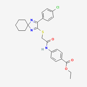 molecular formula C25H26ClN3O3S B6516562 ethyl 4-(2-{[3-(4-chlorophenyl)-1,4-diazaspiro[4.5]deca-1,3-dien-2-yl]sulfanyl}acetamido)benzoate CAS No. 899935-20-7