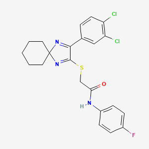 2-{[3-(3,4-dichlorophenyl)-1,4-diazaspiro[4.5]deca-1,3-dien-2-yl]sulfanyl}-N-(4-fluorophenyl)acetamide