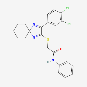 molecular formula C22H21Cl2N3OS B6516600 2-{[3-(3,4-dichlorophenyl)-1,4-diazaspiro[4.5]deca-1,3-dien-2-yl]sulfanyl}-N-phenylacetamide CAS No. 899913-26-9