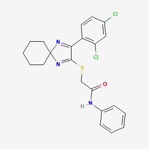 2-{[3-(2,4-dichlorophenyl)-1,4-diazaspiro[4.5]deca-1,3-dien-2-yl]sulfanyl}-N-phenylacetamide